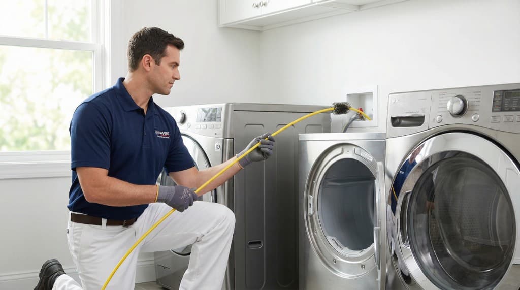 Professional dryer vent cleaning in action